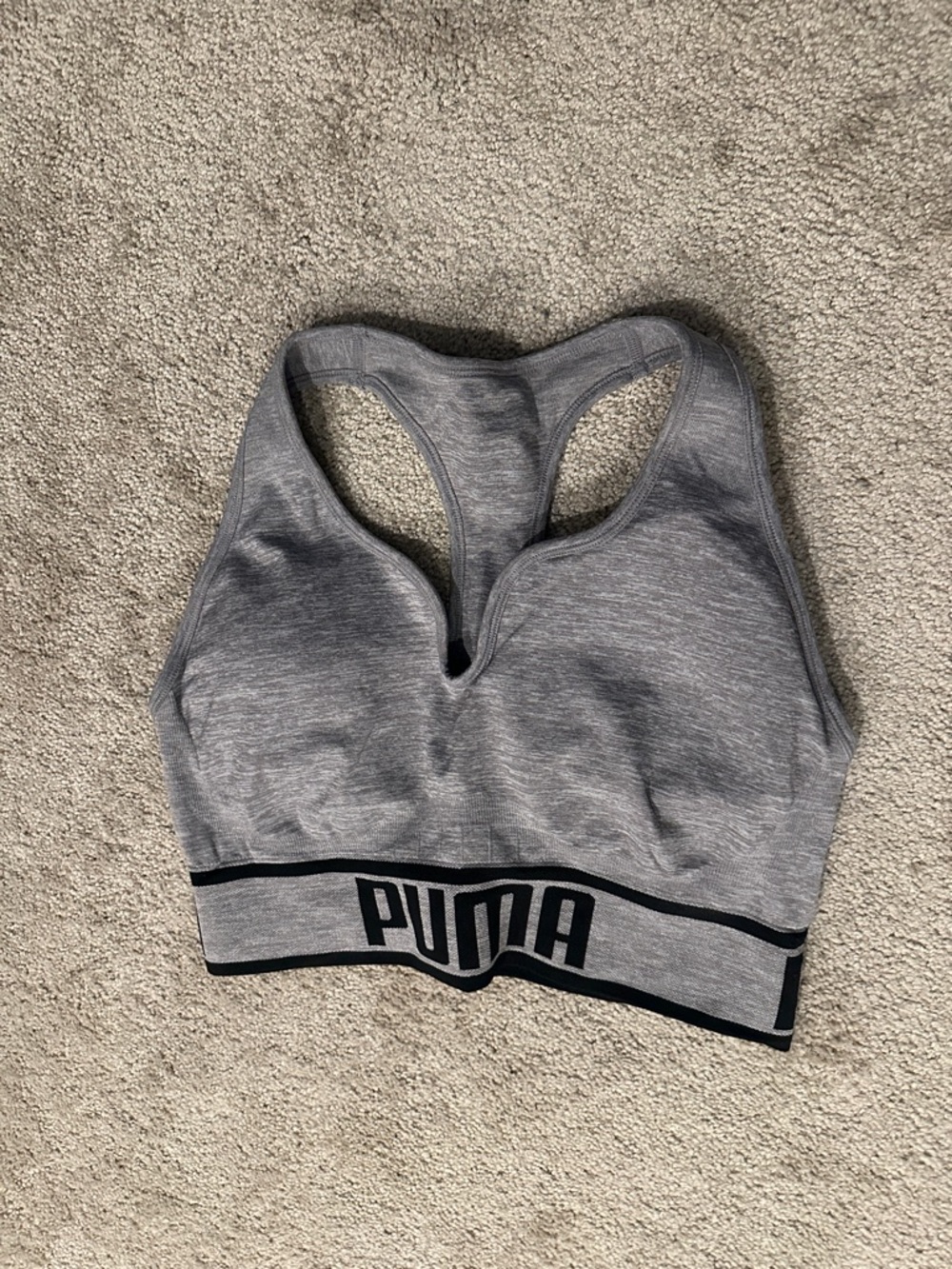 Puma Heather Gray Racerback Sports Bra with Black Logo Band